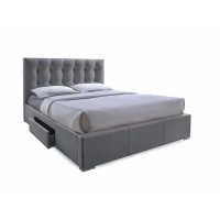 Baxton Studio CF8498-King-Grey Sarter Upholstered Storage King-Size Bed with 2-drawer